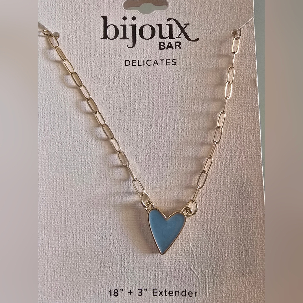 Gold Necklace with Blue Heart Pendant